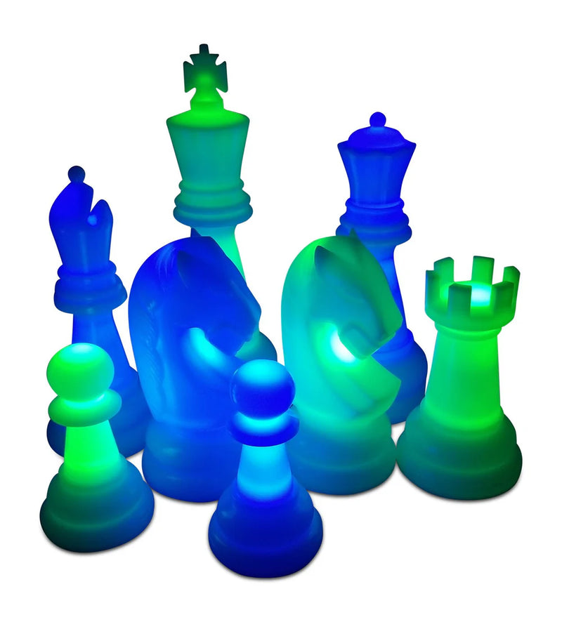 MegaChess 26 Inch Perfect LED Giant Chess Set - Option 2 - Night Time Only Set | Blue and Green | GiantChessUSA