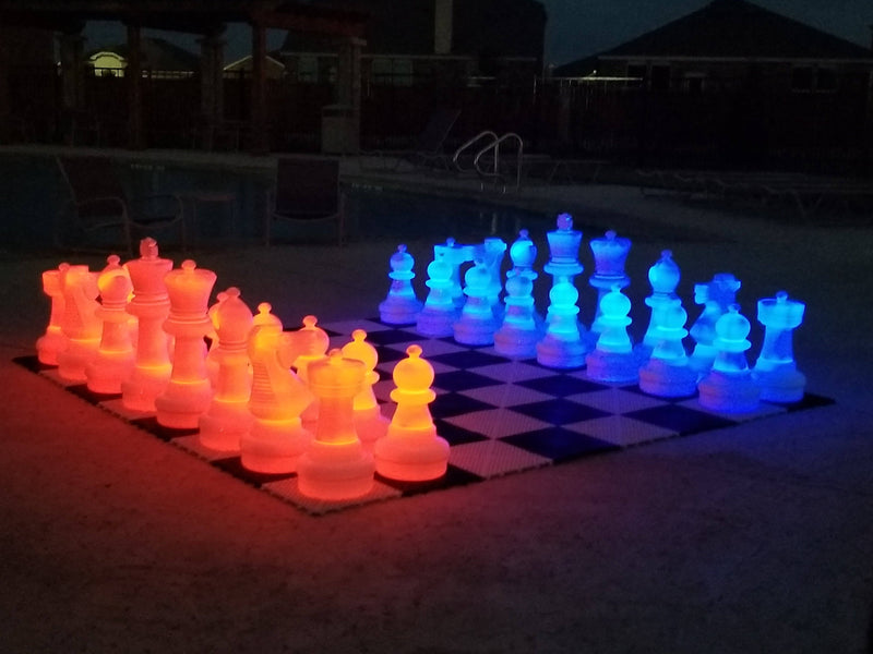 MegaChess 25 Inch Plastic LED Giant Chess Set - Option 2 - Night Time Only Set | Red and Blue | GiantChessUSA