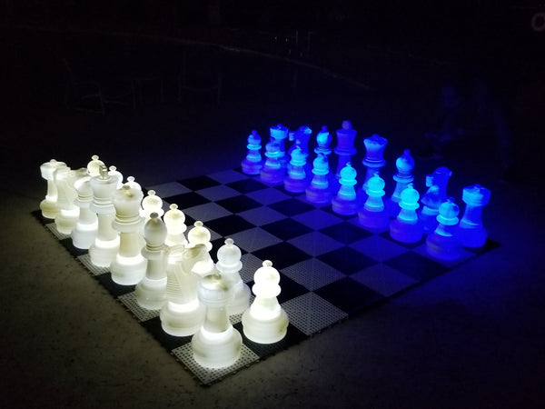 MegaChess 25 Inch Plastic LED Giant Chess Set - Option 2 - Night Time Only Set | White and Blue | GiantChessUSA