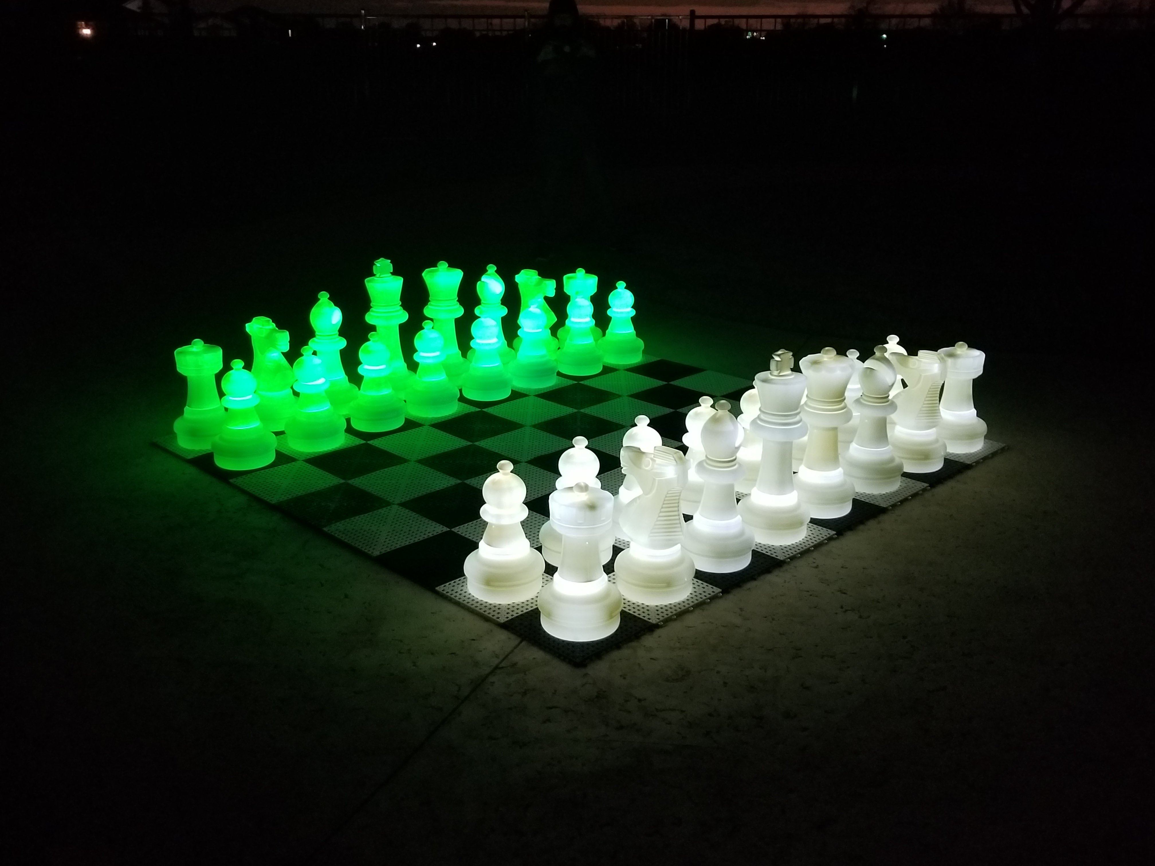 MegaChess 25 Inch Plastic LED Giant Chess Set - Option 2 - Night Time Only Set | Green and White | GiantChessUSA