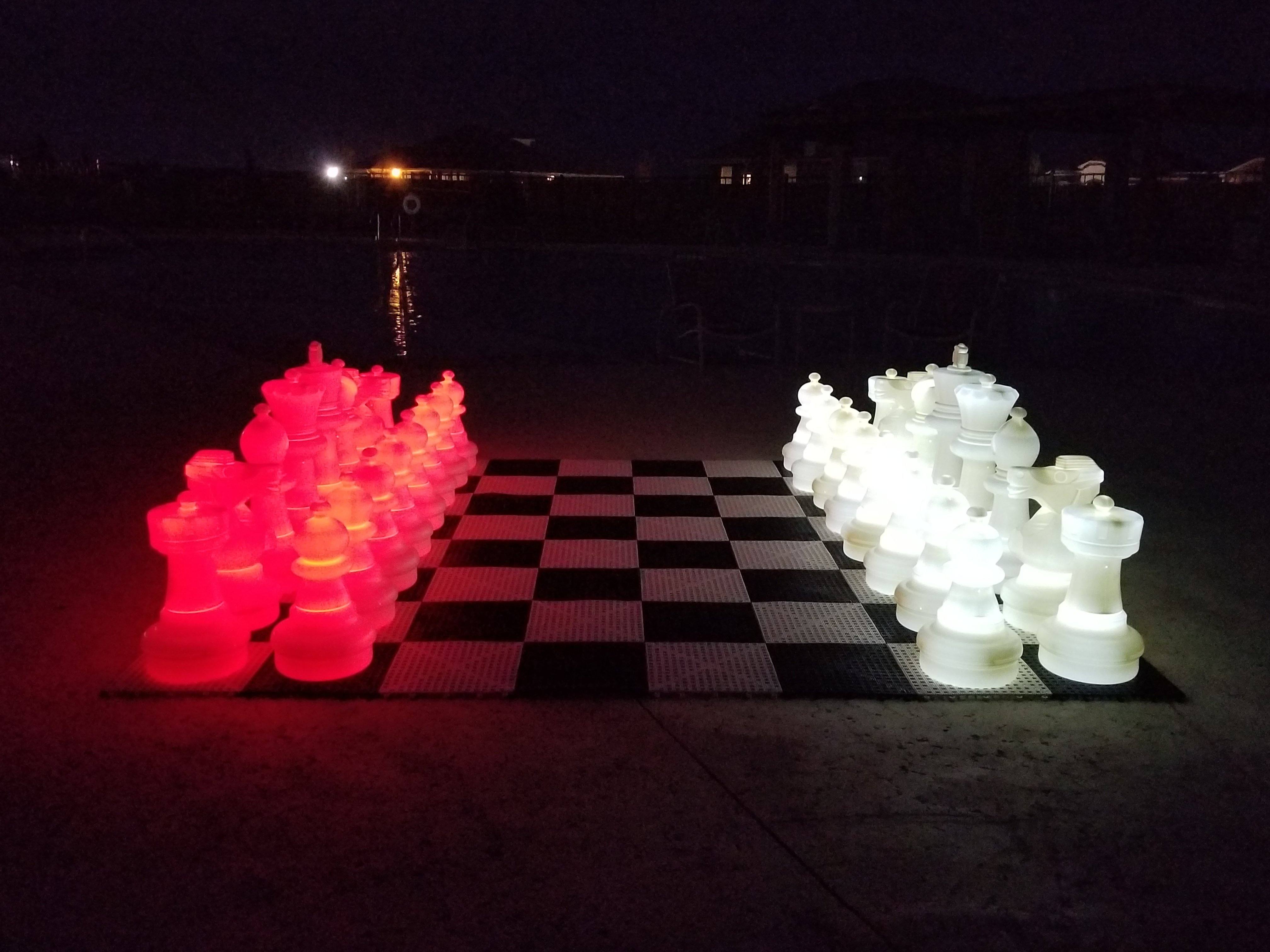 MegaChess 25 Inch Plastic LED Giant Chess Set - Option 2 - Night Time Only Set | Red and White | GiantChessUSA