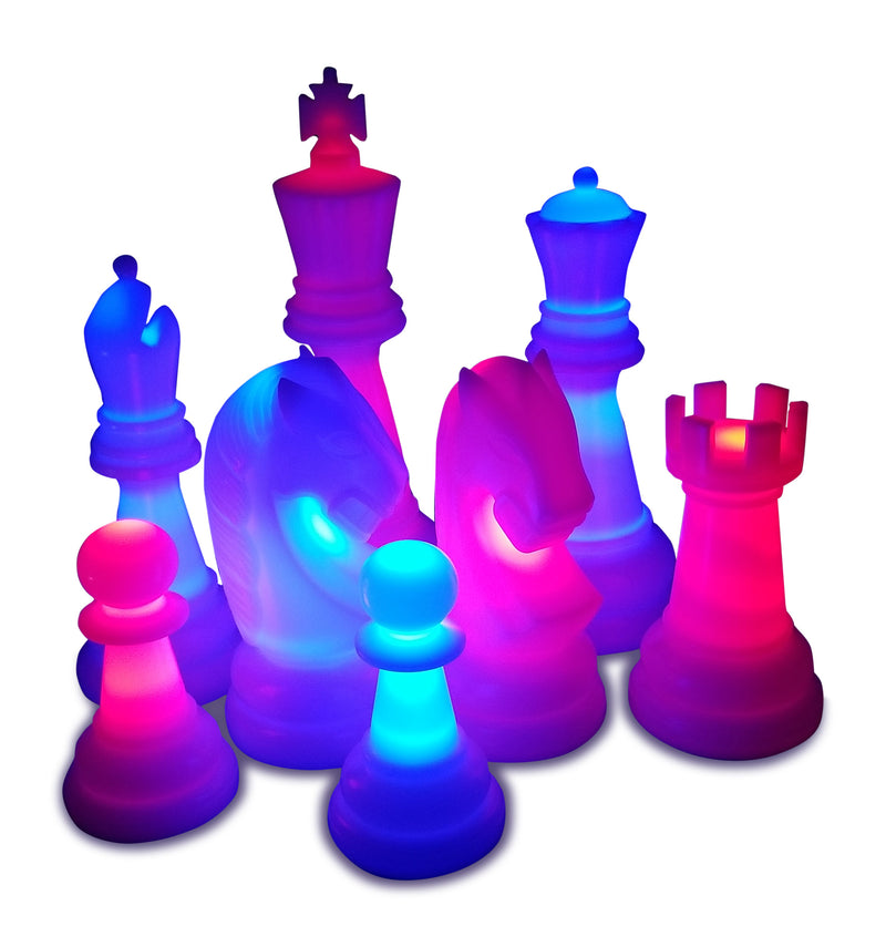 MegaChess 38 Inch Premium Perfect Light-Up Giant Chess Set with Day Time Pieces | Red/Blue/Black | GiantChessUSA