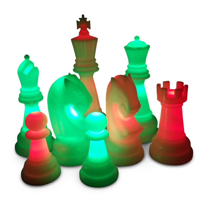 MegaChess 38 Inch Premium Perfect Light-Up Giant Chess Set with Day Time Pieces | Red/Green/Black | GiantChessUSA