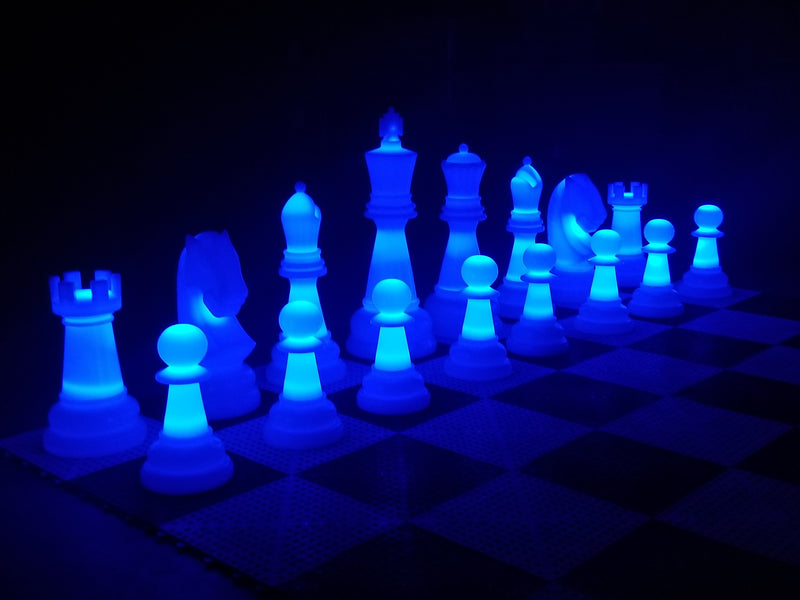 MegaChess 38 Inch Perfect Light-up LED Giant Chess Set  One Side LED and One Side Black | Blue | GiantChessUSA