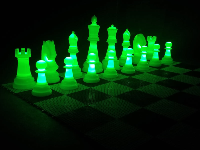 MegaChess 38 Inch Perfect Light-up LED Giant Chess Set  One Side LED and One Side Black | Green | GiantChessUSA