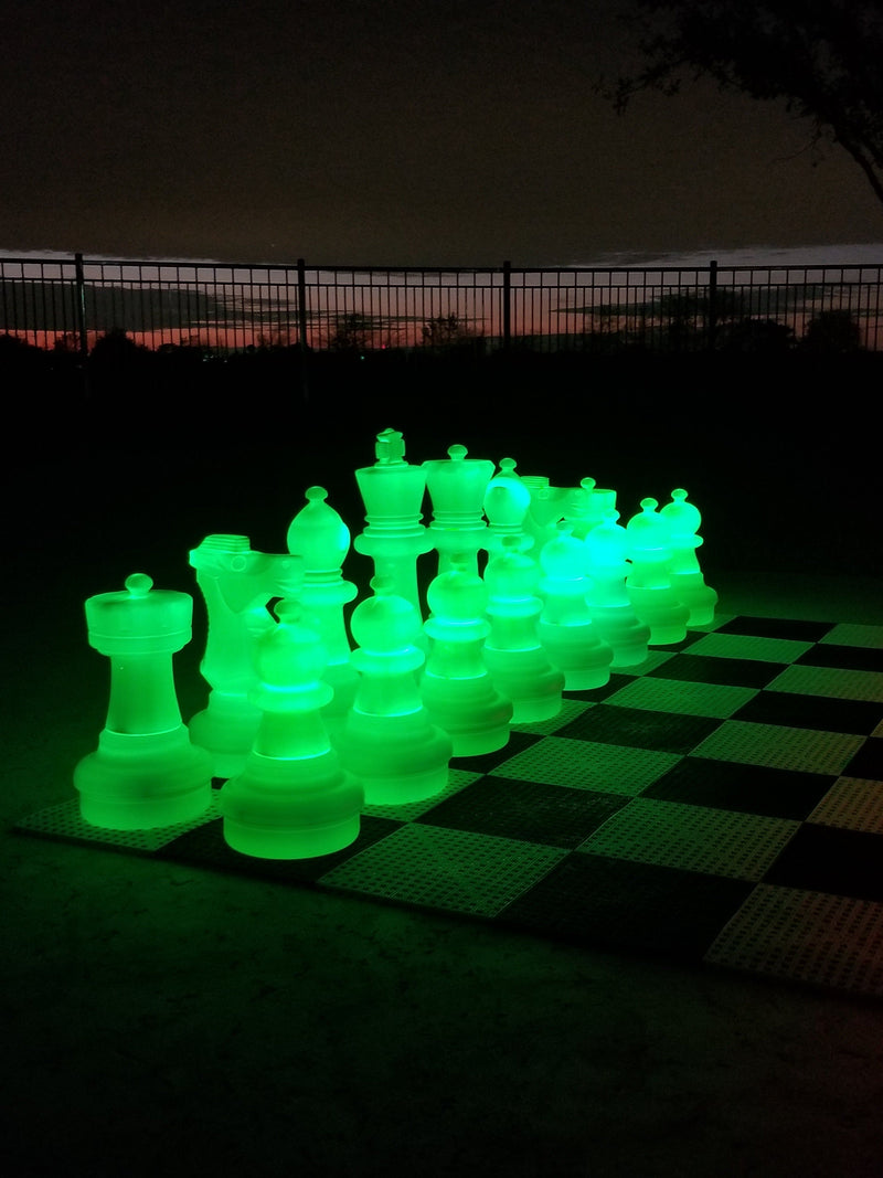 MegaChess 25 Inch Plastic Light-up LED Giant Chess Set  One Side LED and One Side Black | Green | GiantChessUSA